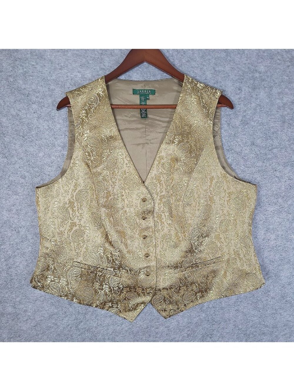 Lauren Ralph Lauren Gold Brocade Paisley Vest Womens Plus 18W Metallic Holiday